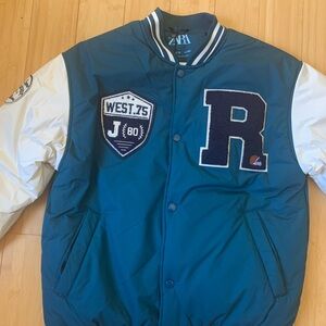 Zara Teal and White Varsity Jacket